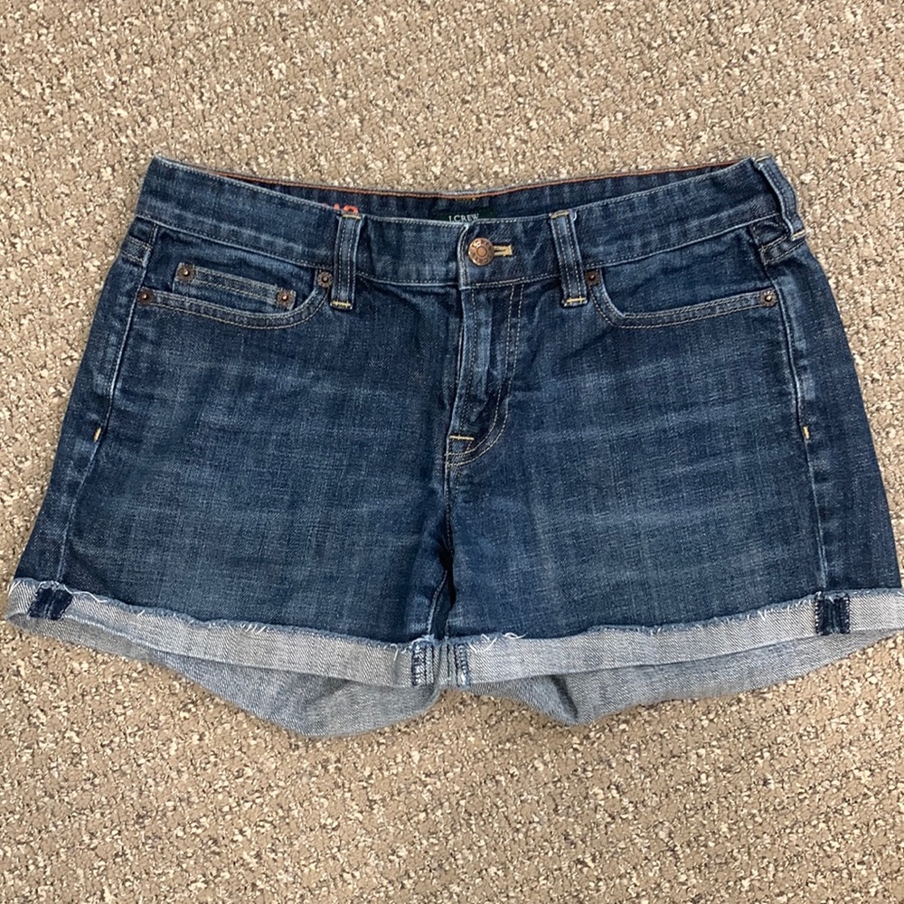 J. Crew Stretch Hipslung denim shorts.